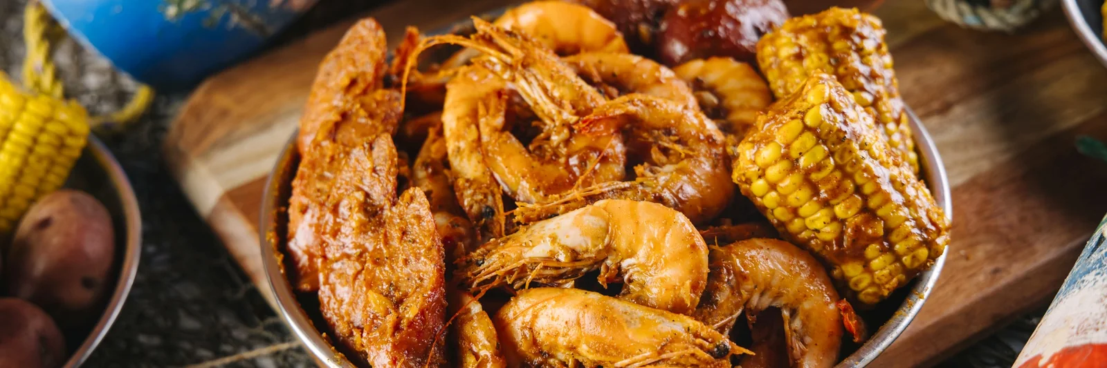 Saucy shrimp and crab seafood boil served at The Kickin' Crab